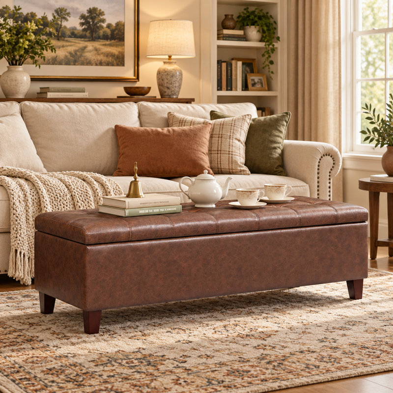 Banc de rangement en simili cuir Loggins, Caramel Brown
