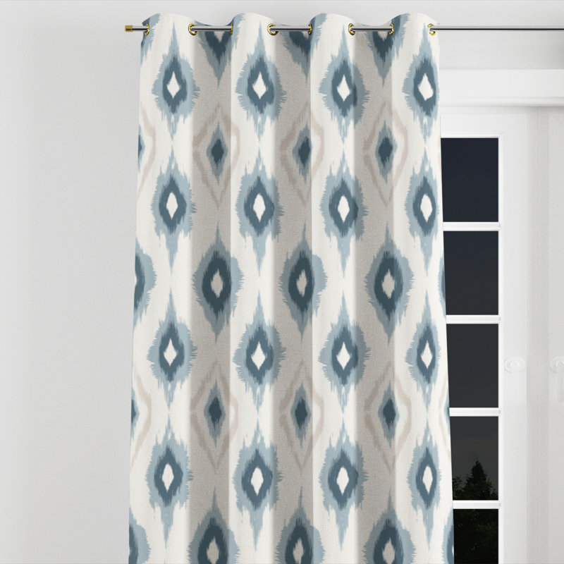Rideaux modernes pour chambre à coucher - Rideau à œillets gris Calm Diamond Ikat - 1 panneau, L 52 po x L 95 po