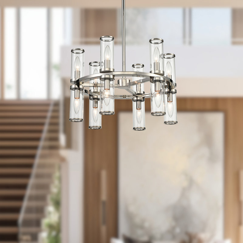Revolve 12 - Light Dimmable Wagon Wheel Chandelier, Polished Nickel