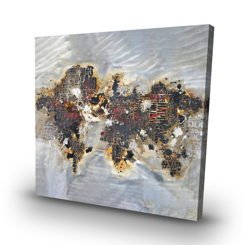 Texturized world map with typography - 32"x32" art on canvas