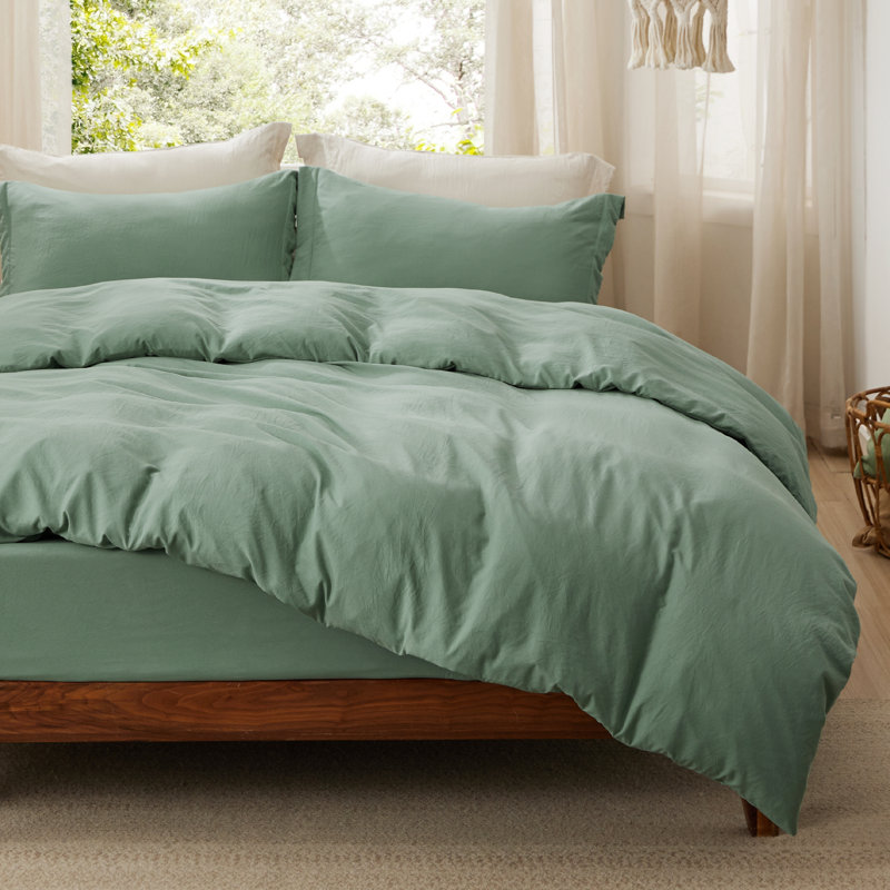  Bedsure Duvet Cover Full Size with Fitted Sheet - 4 Pieces Prewashed Cotton-Like Extra Soft Bedding Set, Sage Green