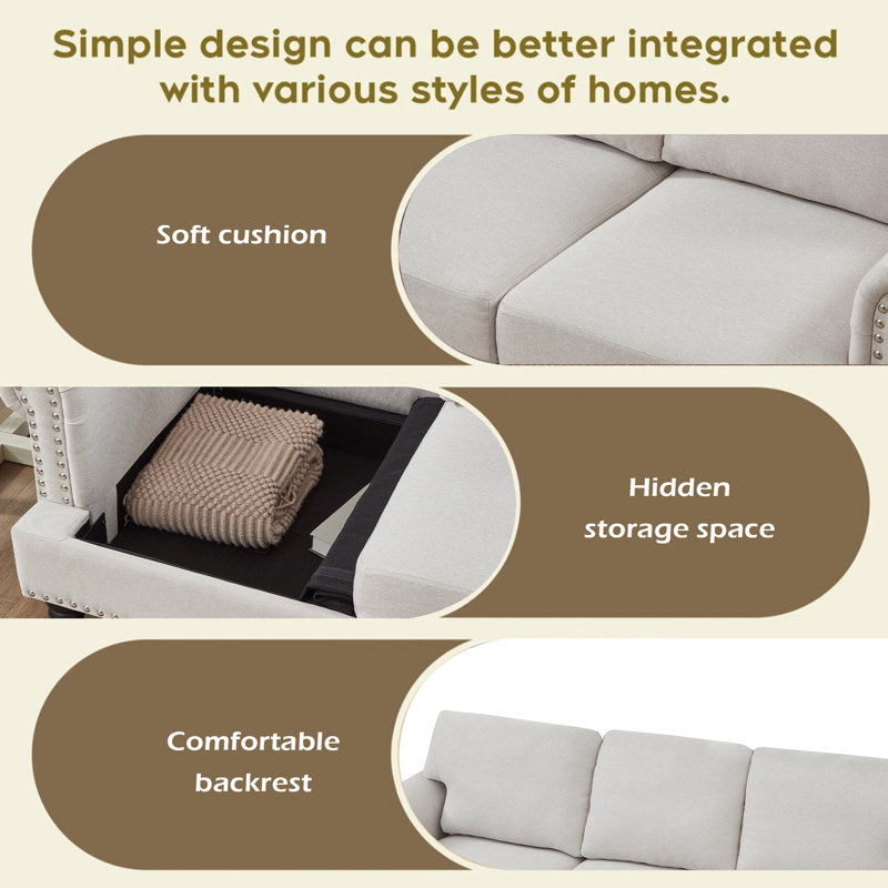 Canapé en tissu rembourré 83 po, Beige