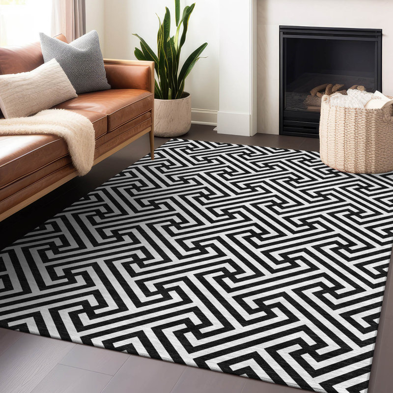 Premium Machine Washable Tweedy Black Rug, Rectangle 2'6" x 3'10"