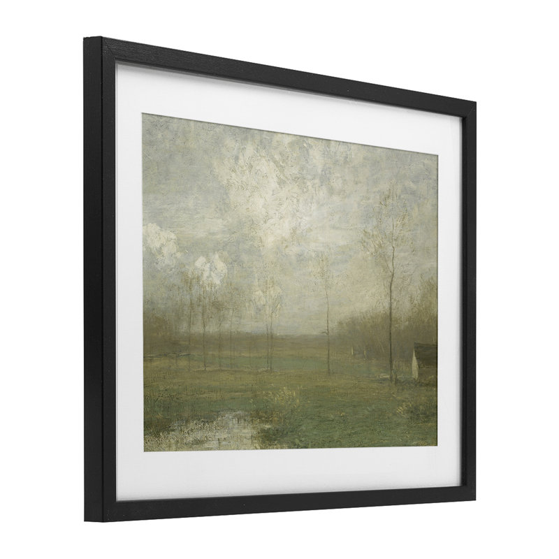 «Hazy Farmland View», reproduction sous verre encadrée, design par lettré et doublé, H 13 po x l 16 po, Cadre noir minuit