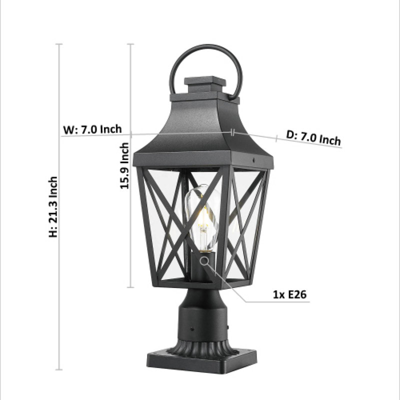 Paquet de 2 lampadaires d'extérieur noir texturé de 21,3 po à fixation sur pilier pour les jardins