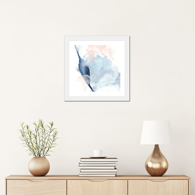"Indigo & blush II" par Ethan Harper, reproduction d’art, H 16 po x l 16 po x p 1 po, Blanc, Papier encadré blanc