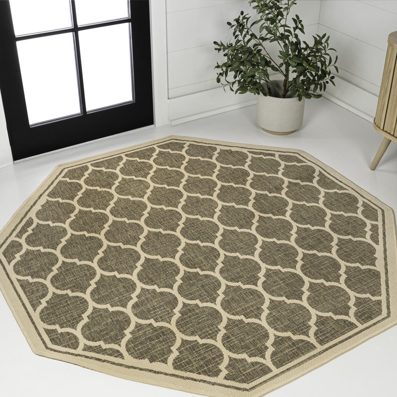 Tapis d'intérieur / extérieur brun / beige Hague Moroccan Trellis, Octogone 7 pi 9 po