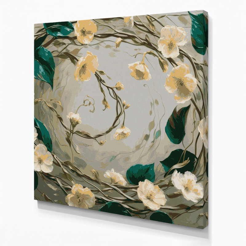 «Botanical Honeysuckle», art mural sur toile beige, H 8 po x l 8 po