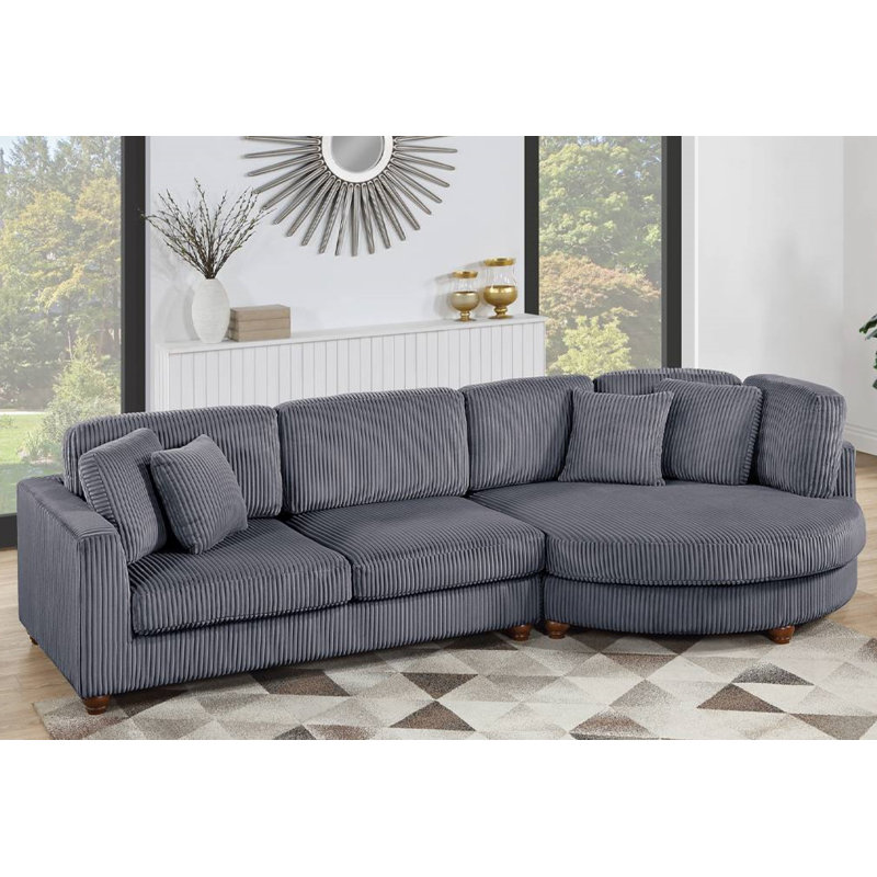 Atossia 2- Piece 125" Wide Sectional With Round Chaise, Dark Gray Corduroy