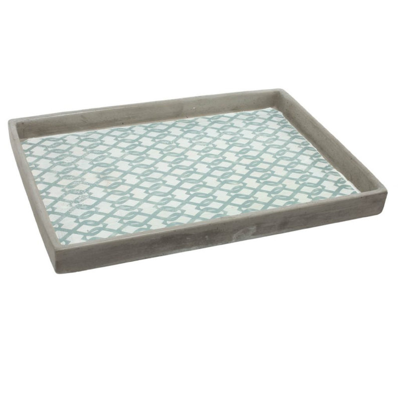Plateau de service décoratif, treillis, ciment bleu et gris 13 pouces