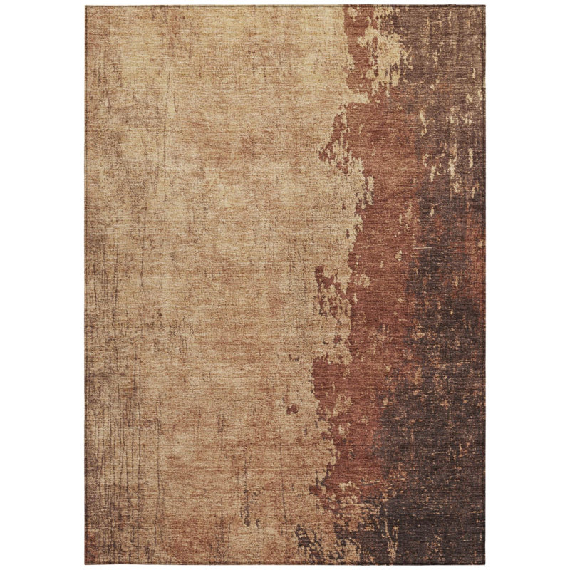 Tapis intérieur/extérieur lavable, motif abstrait rouille et cuivre, 2,44 m x 3,05 m