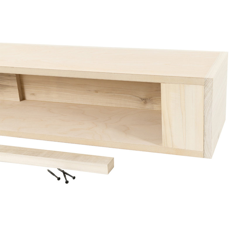 Modern Ember Boone Floating Wood Fireplace Mantel Shelf - 8 Inch Tall - With Clean Box Design, 60", Unfinished