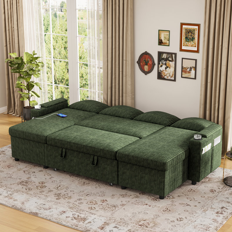 Corner Sofa Bed, U-Shaped Sleeper Sectional Couch Bed, 3-In-1 Convertible Pull Out Sofa Bed With Adjustable Backrest, Storage, Usb And Cup Holder For Living Room