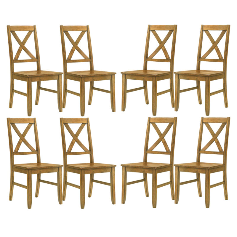 Oaklyn Rustic Solid Wood Dining Chair Set, Light Oak, 8