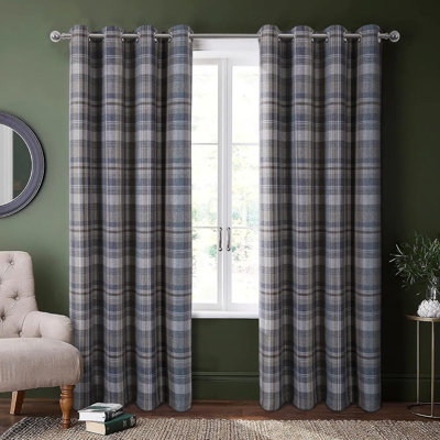 Plaid Gingham Curtains for Living Room Bedroom Room Darkening Check Country Curtains 2 Panels Striped Grommet Window Treatments 54X84 Inch Blue and Brown
