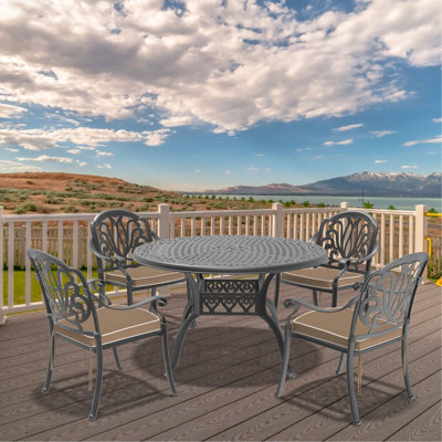 5-Piece Set Of Cast Aluminum Patio Furniture With Black Frame And Seat Cushions
