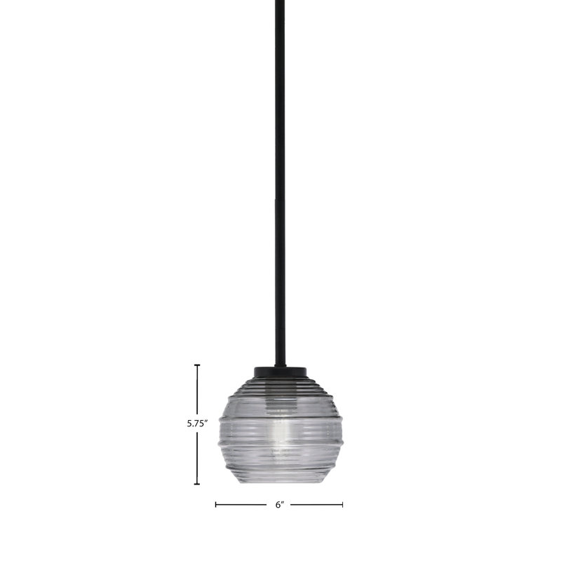 Amarmula 1 Light Stem Mini Pendant, Matte Black Finish, 14" Matte Black Cone Mesh Metal Shade, Clear/Black