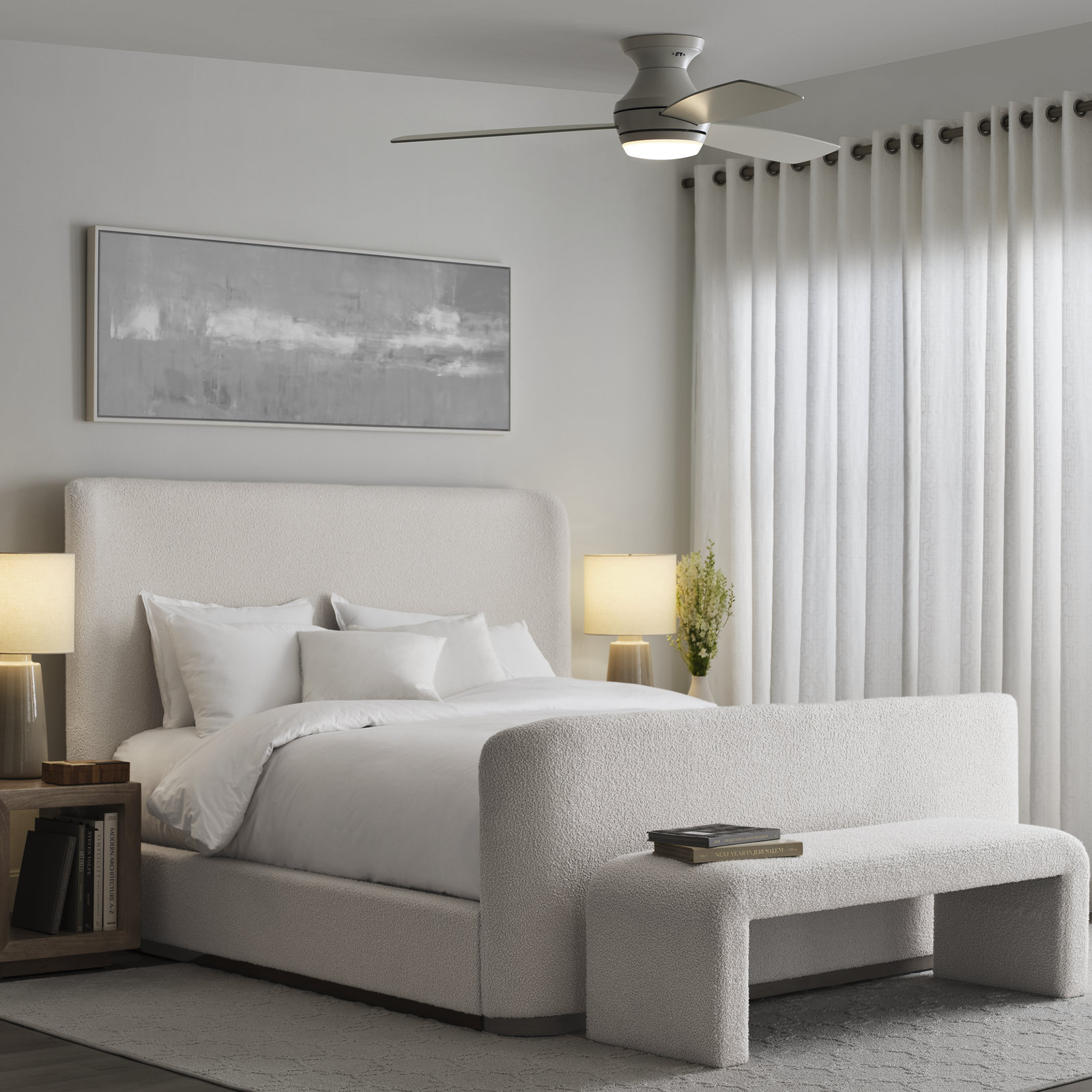 Rivers 3 Blade Ceiling Fan with LED Light Kit, Matte White with White Blades, 52"