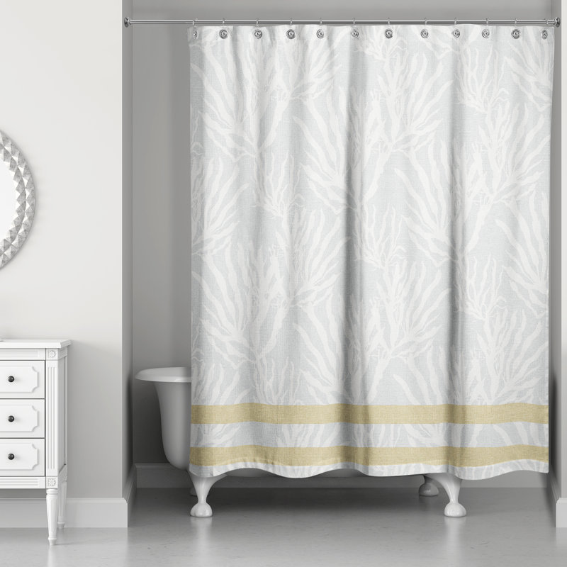 Rideau de douche simple Abd-Alrahim, Blanc / jaune / bleu