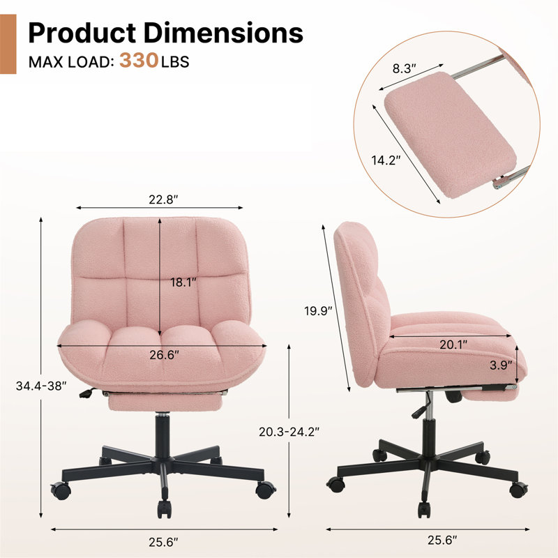 Comfortable Office Chair with 135° Reclining Backrest, Pink