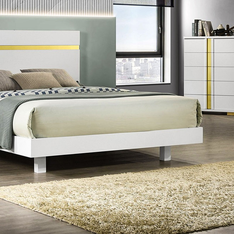 Modern White Queen Bed Set With LED & 2 Nightstands – Platform Design