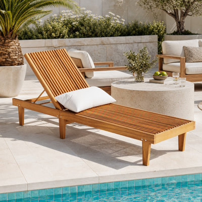 Chaise longue réglable en bois pour l'extérieur, chaise inclinable de loisirs à lattes respirantes