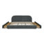 Structure de lit tapissier très grand de style minimaliste moderne - Tissu de fil circulaire, Tête de lit haute incurvée, Support de pieds robuste et rangement à roulettes, Matelas non inclus - Gris foncé