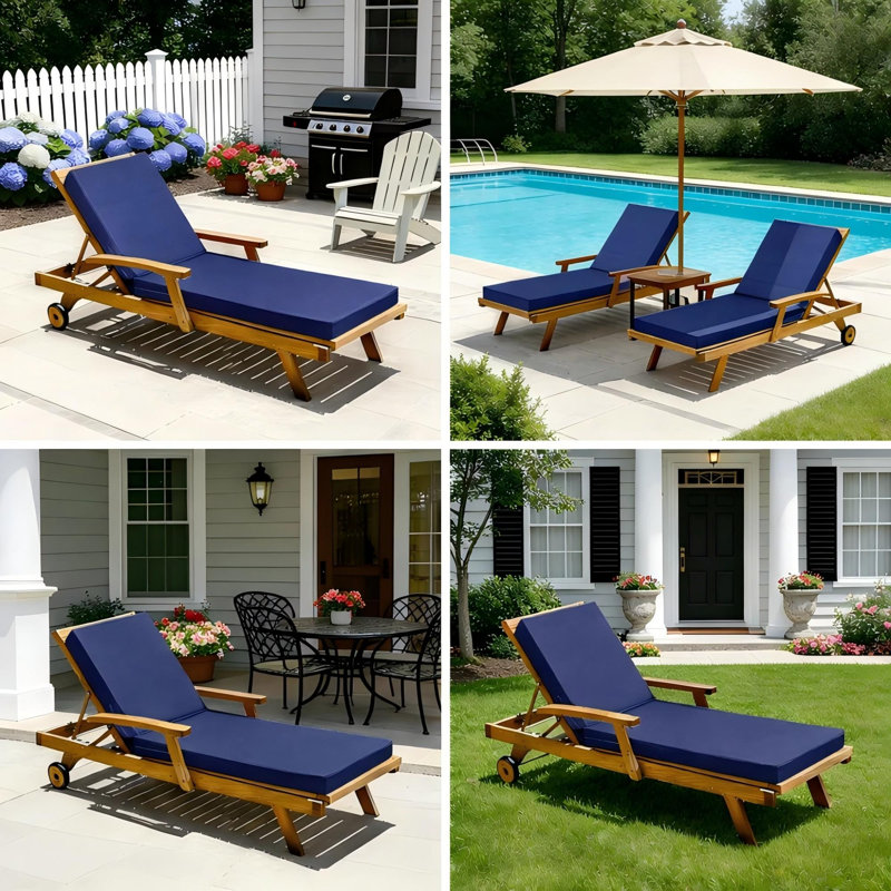  Outdoor Chaise Lounge Cushion, 72" x 21" x 3" Patio Lounge Chair Cushion, Water-Resistant UV-Protected Replacement Cushion with High Density Foam, Blue