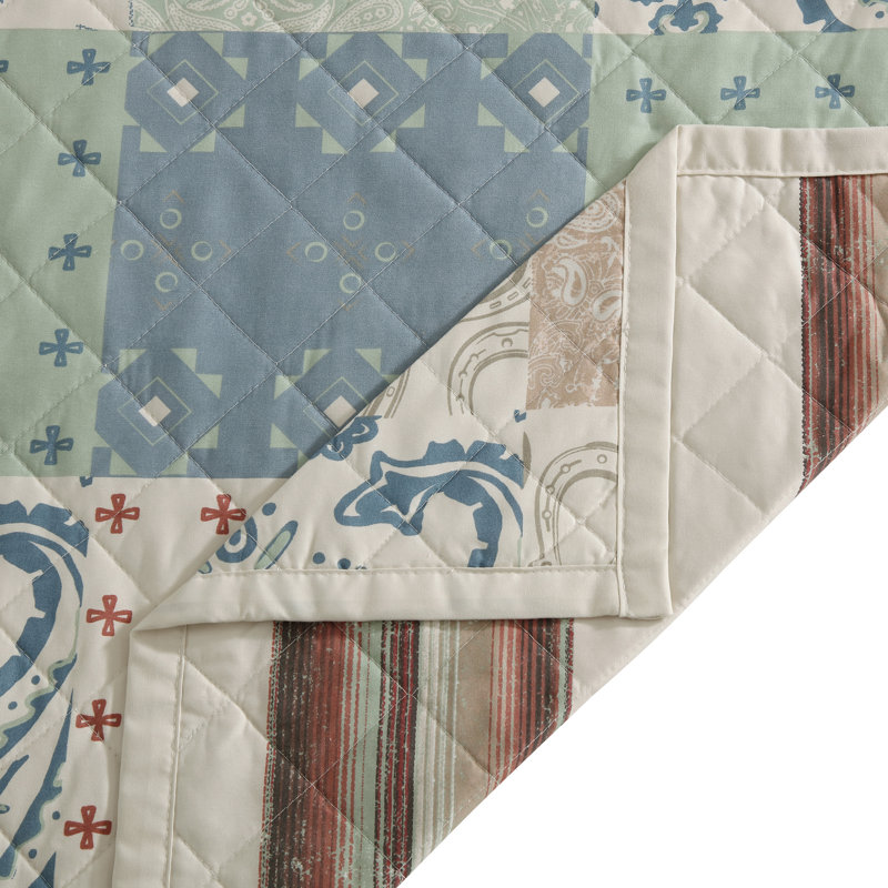 Patchwork Paisley Skull Longhorn Horseshoe Aztec Print Southwestern Western Style Bedding Quilt Set, Queen