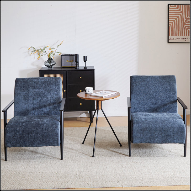 Ensemble de 2 chaises longues bleu-gris modernes avec revêtement et structure en métal robuste, idéales pour le salon, la chambre à coucher ou le bureau