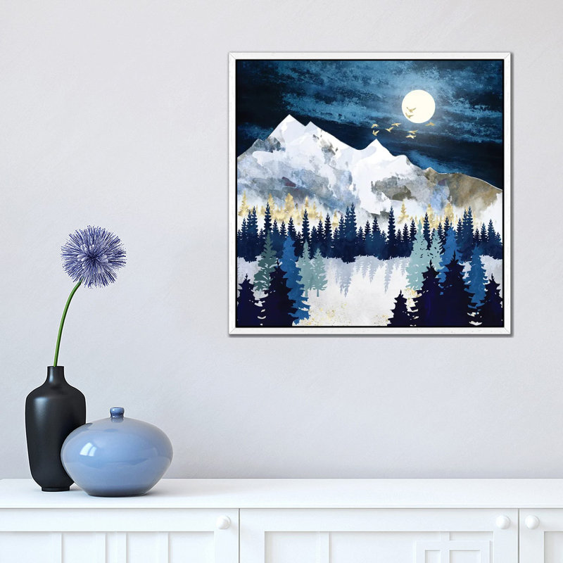 Moonlit Snow - Print on Canvas, 45.72 cm H x 45.72 cm W, White Framed