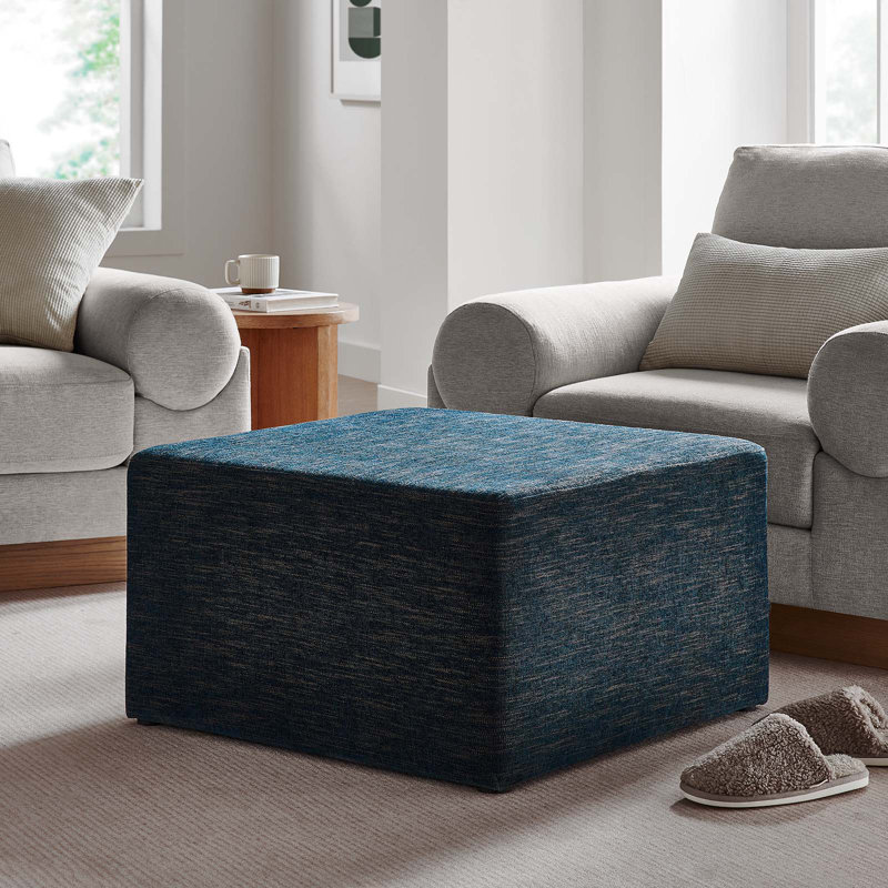 Modway Callum Upholstered Ottoman, Heathered Weave Azure Fabric