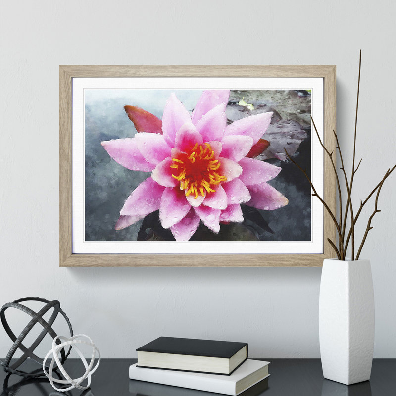 Pink Water Lily Flower Vol.4 - Picture Frame Graphic Art, 36cm H x 48cm W x 2cm D, Oak Framed