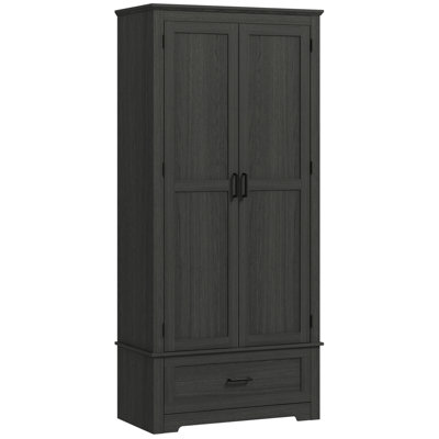 HOMcom - Armoire de rangement de 69 po de hauteur, garde-manger autoportant Farmhouse avec 2 portes, tiroir et tablettes réglables pour la salle à manger, noir
