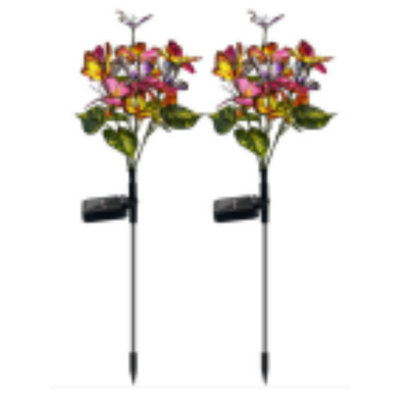 Lampes solaires DEL à DEL en forme de papillon et de fleur, à piquer pour jardin avec capteur crépusculaire