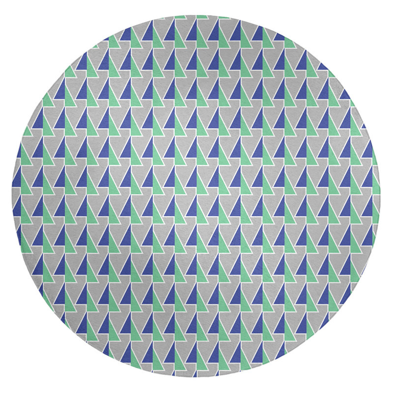 Tapis avec flèches déplacées gris/vert/bleu, Rond 5 pi
