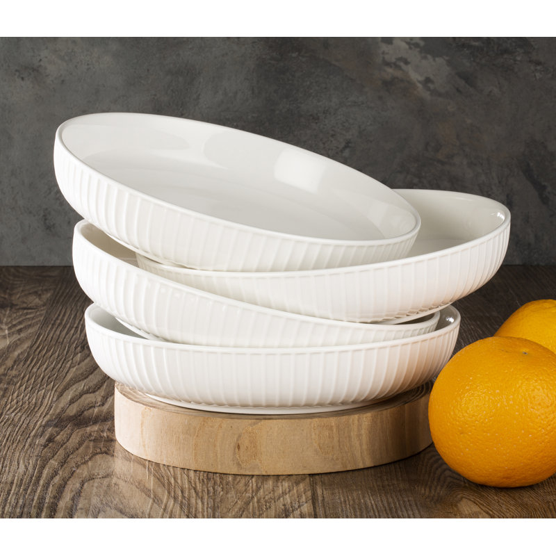 Professional Alumina White Porcelain Textured Rim Pasta Bowls