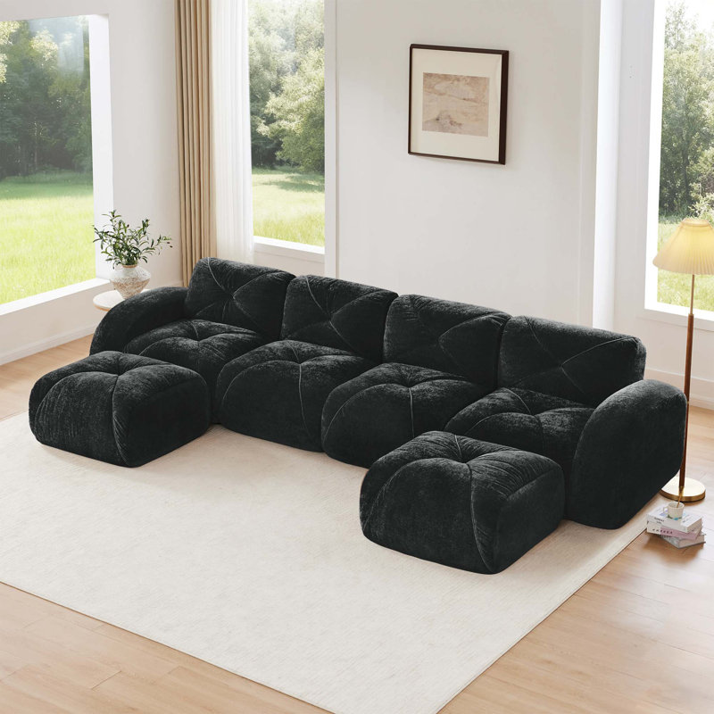 U-shaped Boneless Sofa,Tufted Design,32D High Density Sponge Bottom,Anti-Slip Design,No Assembly Required,Free Combination,Movable Ottomans For Living Rooms,Home Theater