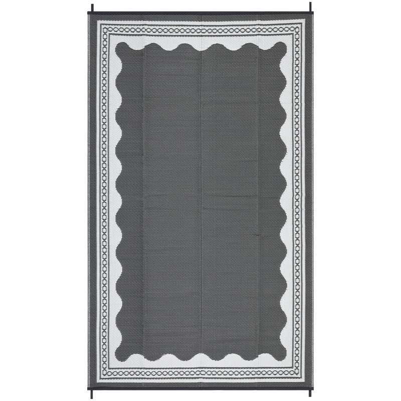 Bordered Reversible, Easy to Clean, Waterproof, UV Resistant Outdoor Rug Washable Lightweight Plastic Straw Mat for Patio Backyard Camping Beach