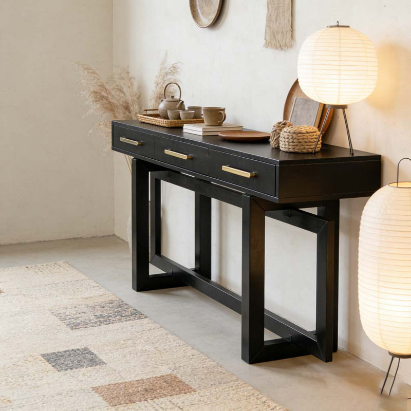 Console élégante avec trois tiroirs, Noir
