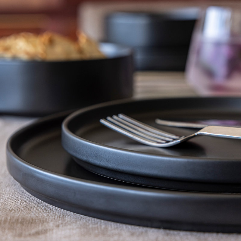 Service de table en grès empilable semi-fini 12 pièces, Noir