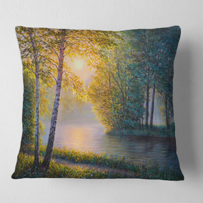 Morning Summer with Beautiful River Spring Forest Square Pillow Cover and Insert