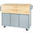 Grey Blue Kitchen Cart With Adjustable Storage & Drop, 5 Rolling Wheels Drop Countertop And Internal , Wheels, 3 Drawers, For Dinning Room-398320454