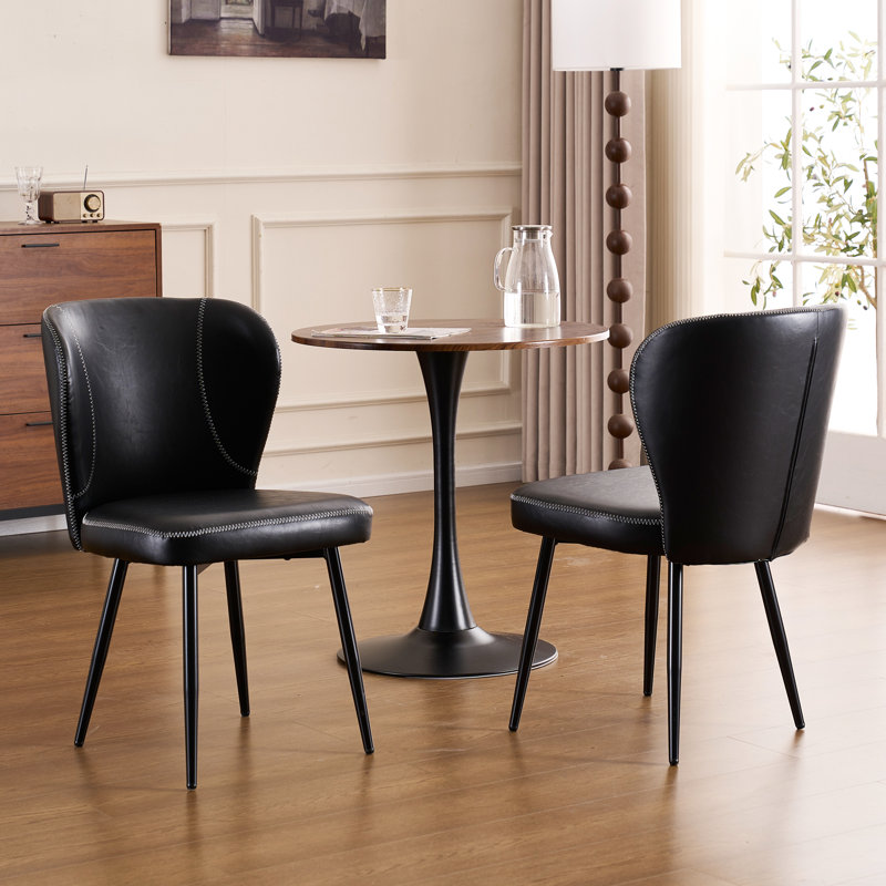 Modern Leather Upholstered Dining Chair With Metal Legs, Black