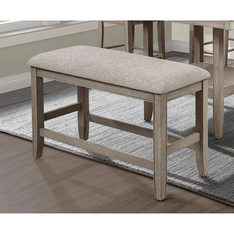 Banc de salle à manger style gris, rembourré et avec repose-pieds, brun clair / brun en bois massif, coussin pour