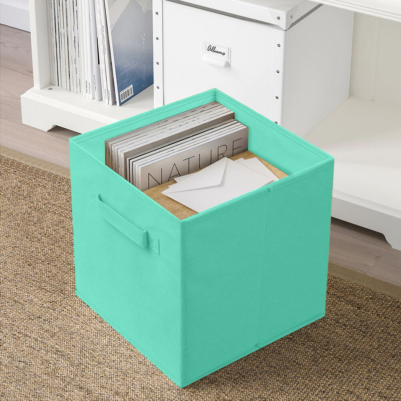 Collapsible Fabric Cube Storage Organizer Baskets Bins, Mint