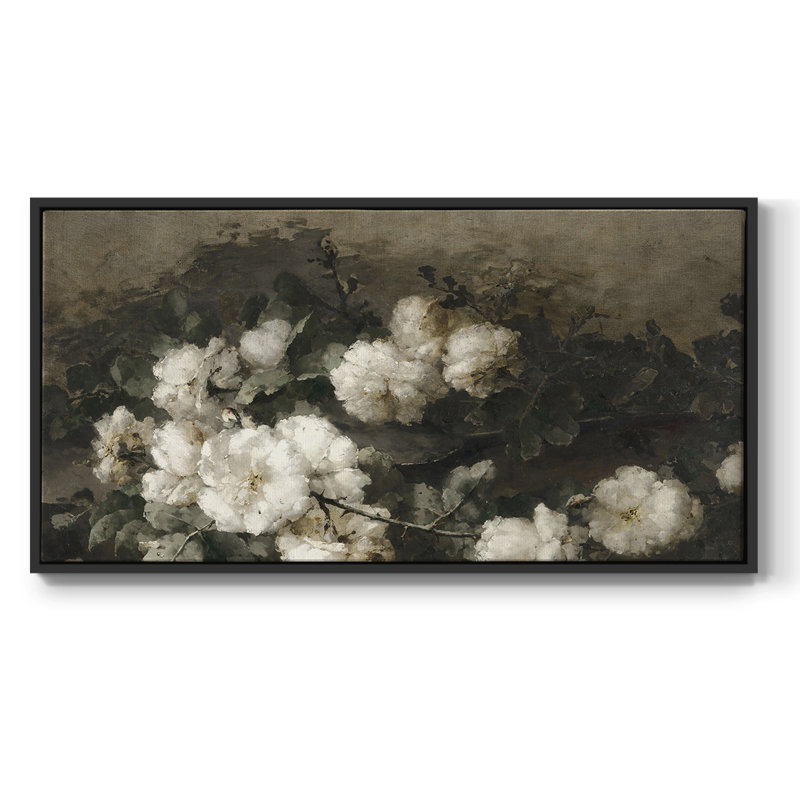 Botanical Series-CDII- Toile tendue avec châssis tendue, prête à être accrochée, H 21 po x l 41 po, Noir