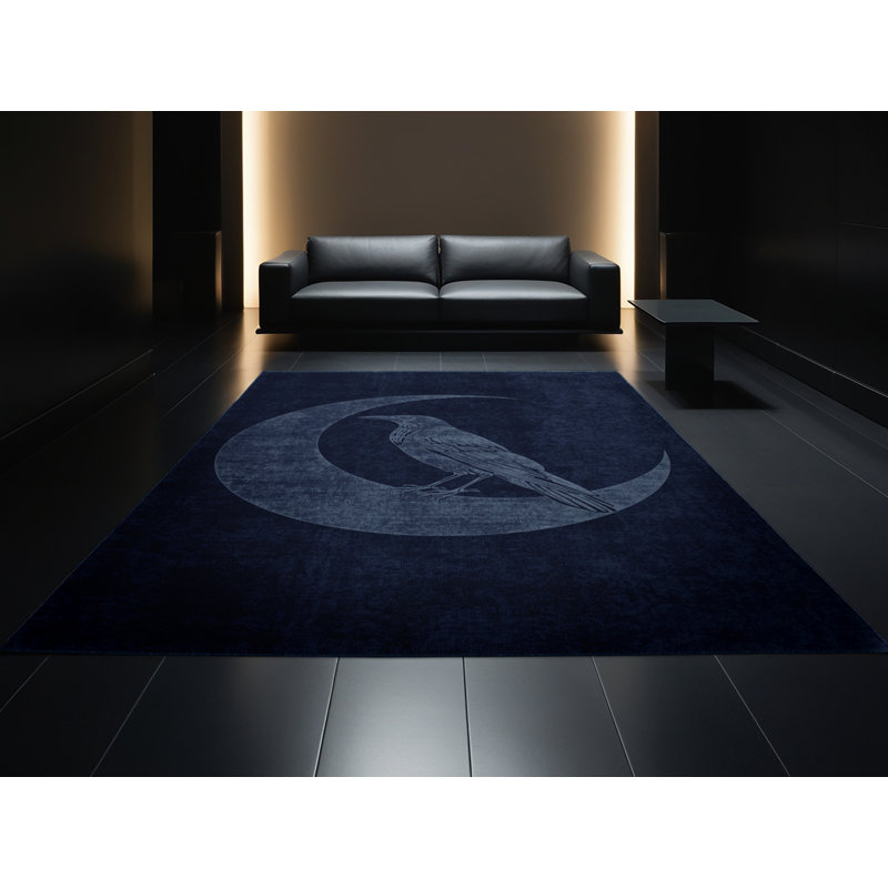 Soft Plush Faye Halloween Modern & Contemporary Abstract Area Rug in Blue – Navy Binding, 2x4