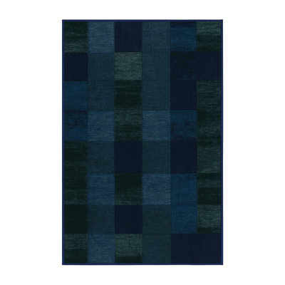 Tapis bleu à carreaux lavable à la machine