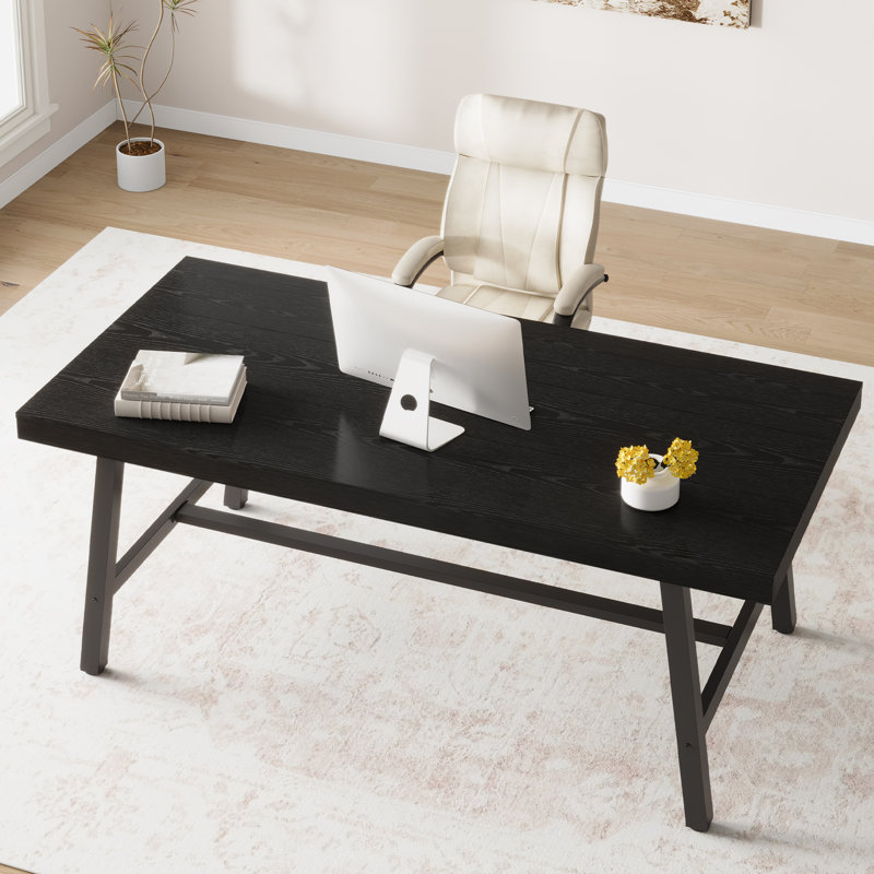 Rectangular Dining Table for 6-8, Modern Industrial Sturdy Table, Heat-Resistant, Black